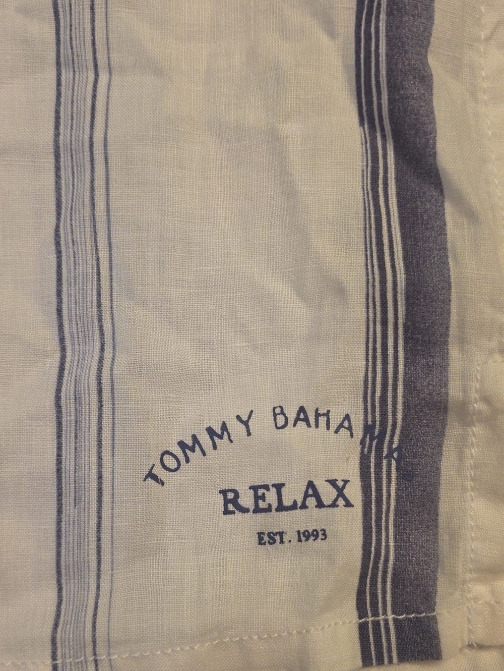 Tommy Bahama Striped Relax Button Up Shirt Cream and Navy